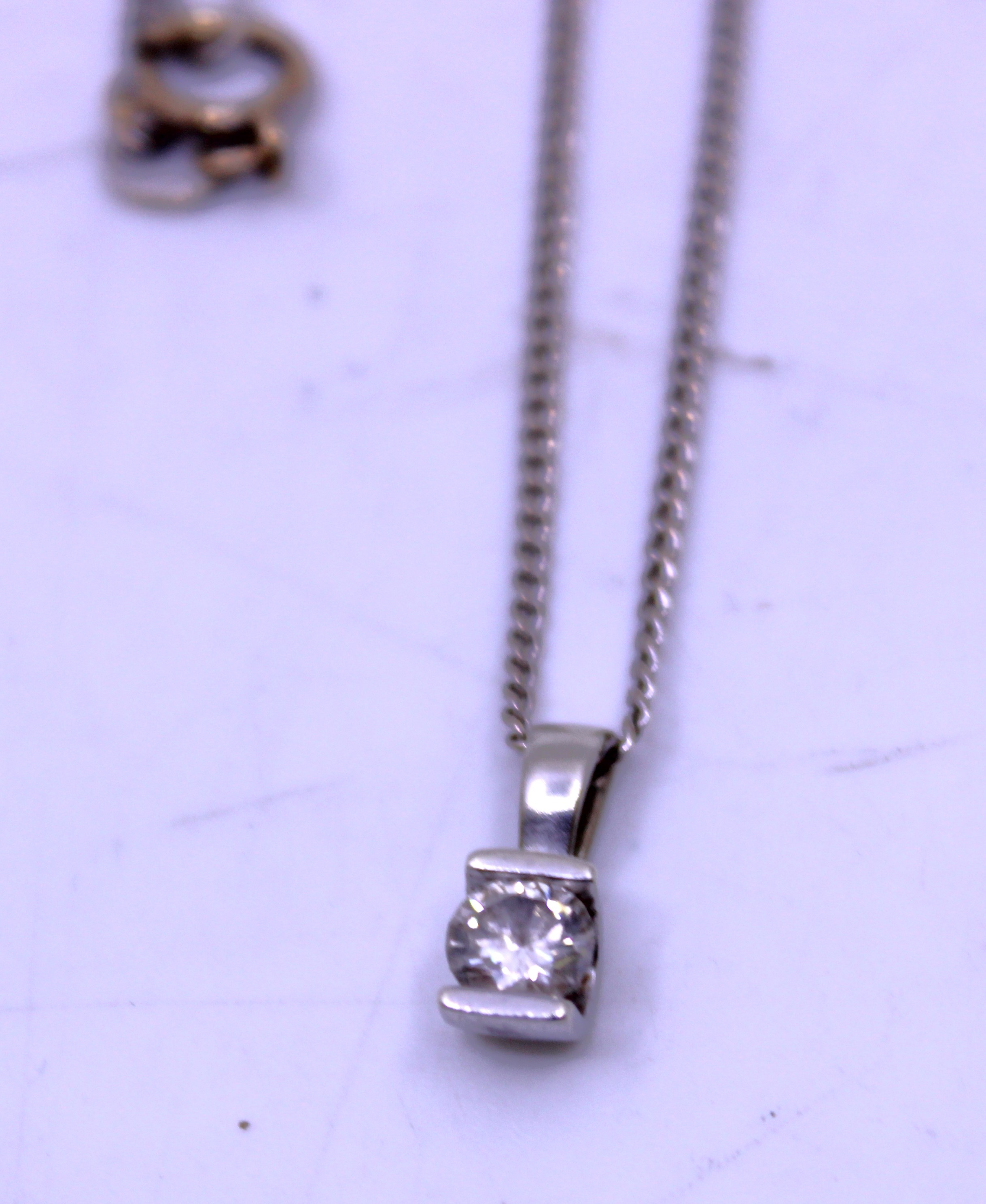 9ct White Gold 0.25ct Solitaire Round Brilliant Cut Diamond Pendant Necklace.  The Necklace is - Image 2 of 3