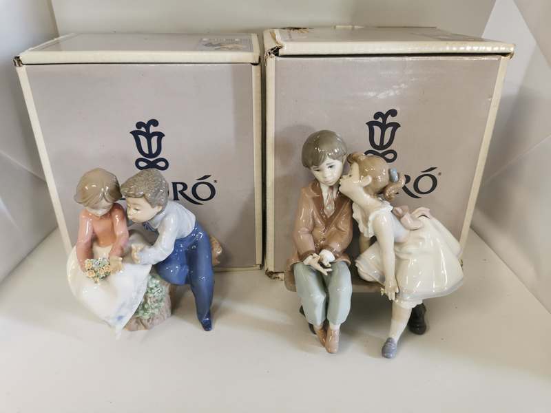 2 Lladro porcelain figures; 07635 Ten And Growing, 05701 Just A Little Kiss. Both in good