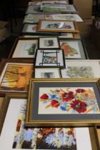 A quantity of pictures prints and watercolours to include; cottage scenes and flowers etc. (/)