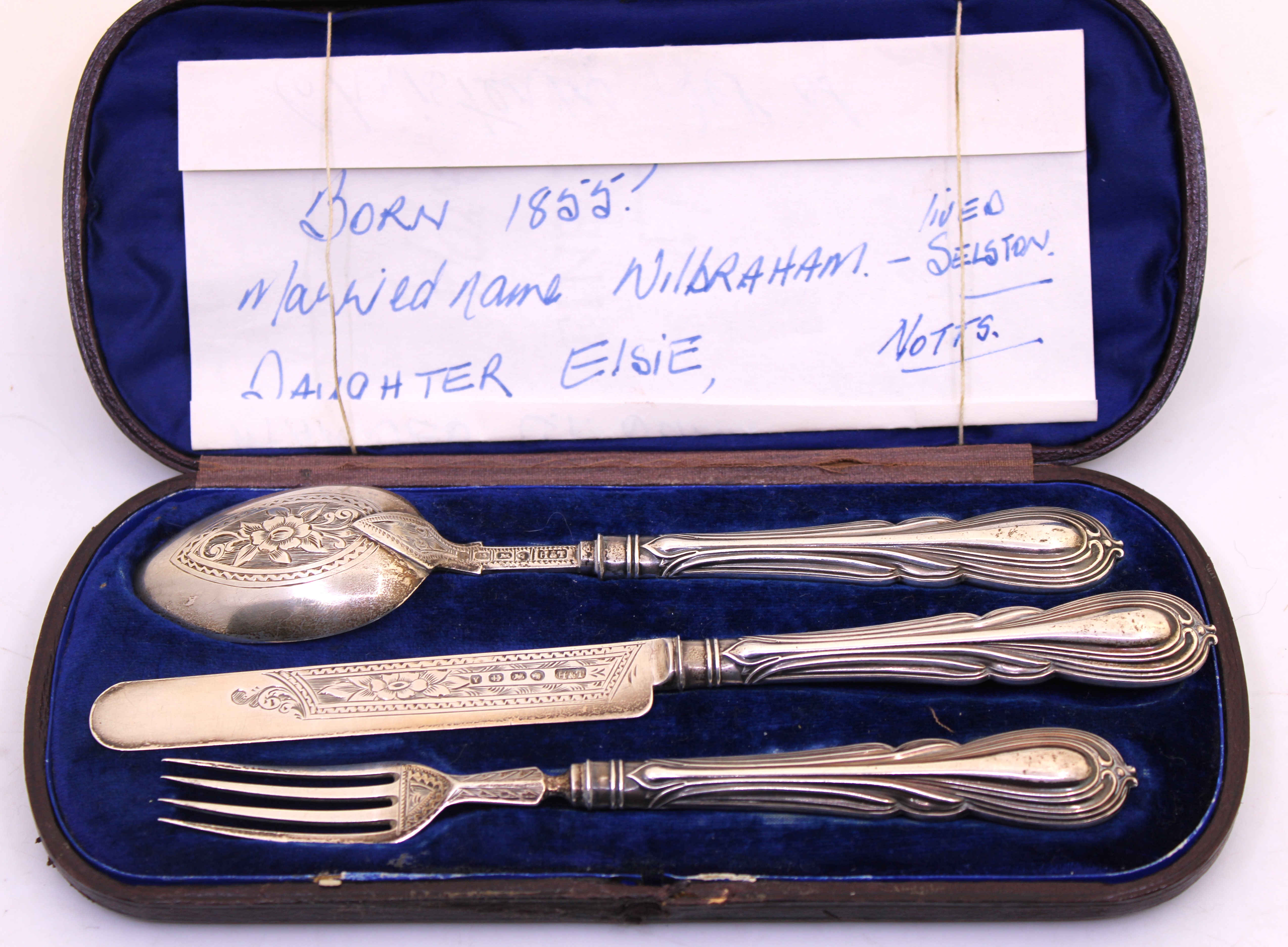 Three Piece Sterling Silver Christening Set.  To include a Spoon, Knife and Fork.  They are all