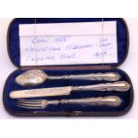 Three Piece Sterling Silver Christening Set.  To include a Spoon, Knife and Fork.  They are all