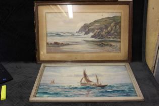 Arthur Dean Coastal landscape with choppy sea, signed watercolour, 27cm x 50cm and Arthur Dean
