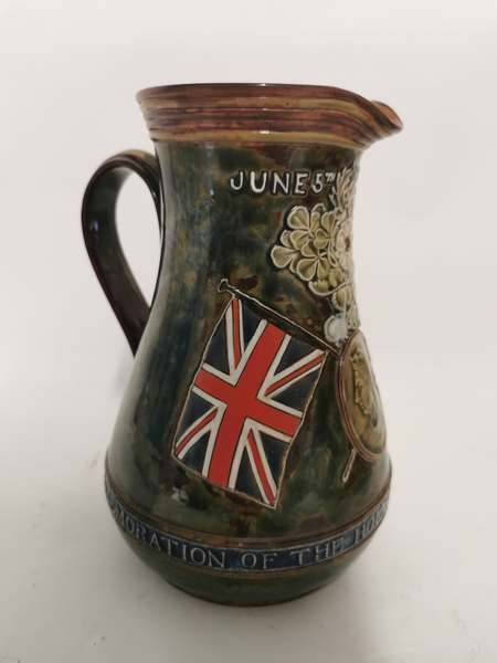 A Doulton Lambeth stoneware commemorative jug, June 5th 1900 in commemoration of the hoisting of the - Image 3 of 3