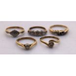 Selection of Five 9ct Gold Diamond Rings. The biggest Total Diamond Carat Weight is approx. 0.