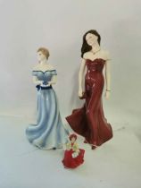 Two Royal Worcester porcelain ladies, together with a miniature Royal Doulton lady. (3)