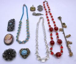 Selection of Costume Jewellery to include two Sterling Silver Brooches, an unmarked white metal