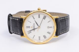 Michel Herbelins Men's Gold Plated Classic Sonates Watch with black leather strap and Tags. RRP £