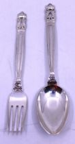 Georg Jensen Sterling Silver Spoon and Fork in the Acorn Pattern.  The Acorn Pattern was one of