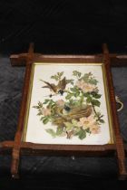 A pair of Victorian paintings, nesting birds in foliage and flowering foliage, oil on ceramic, 33.