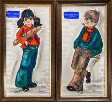 "Feran" (French, 20th Century). A pair of kitsch portraits in vibrant colours, signed & dated l.