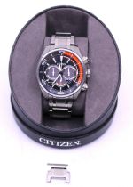 Men's Citizen Eco-Drive Chronograph Watch.  The watch has a Japanese Movement and is water resistant