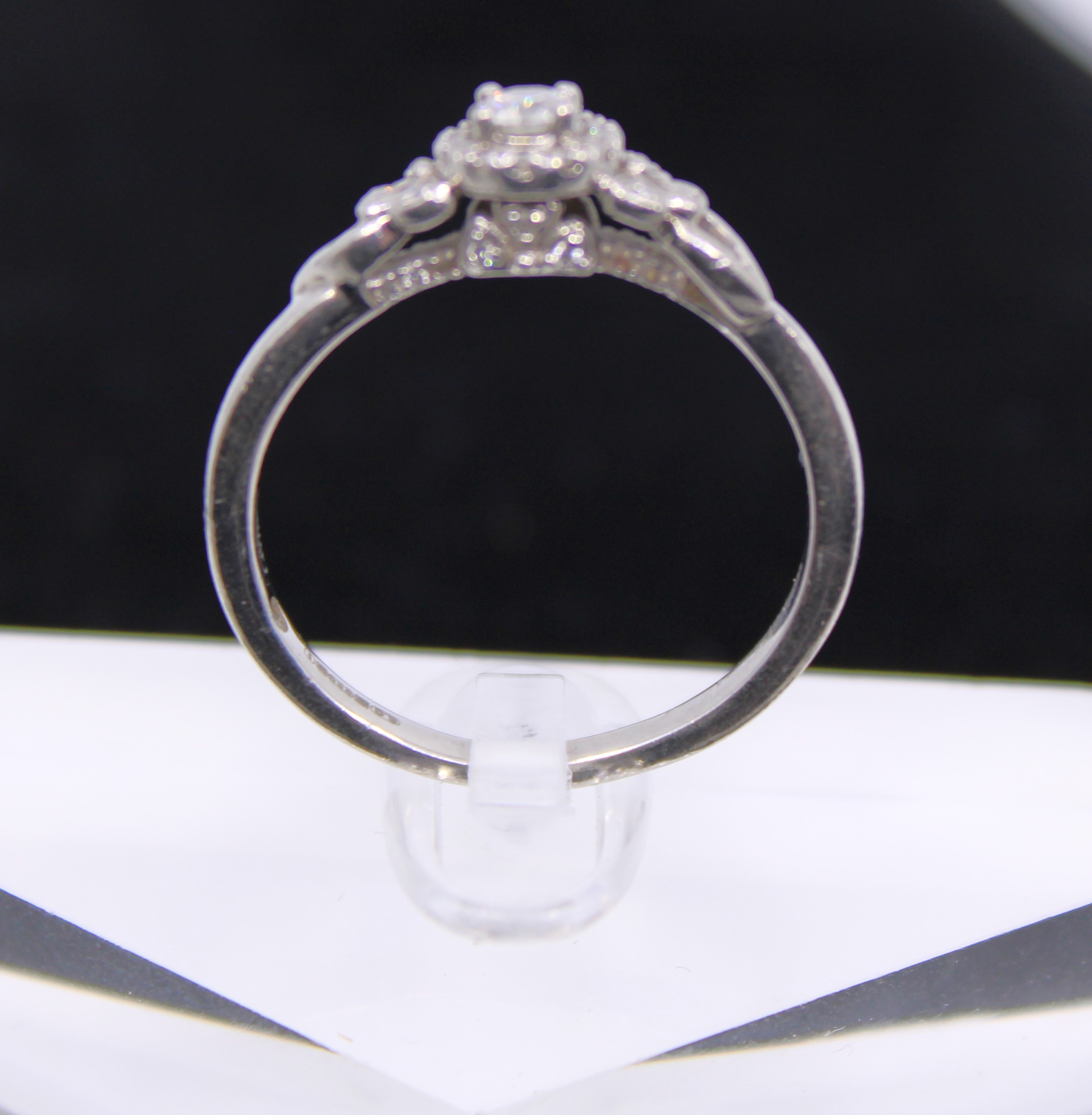 Emmy London Palladium 0.33ct Solitaire Diamond Ring with Surrounding Diamonds Halo Design.  There is - Image 4 of 4