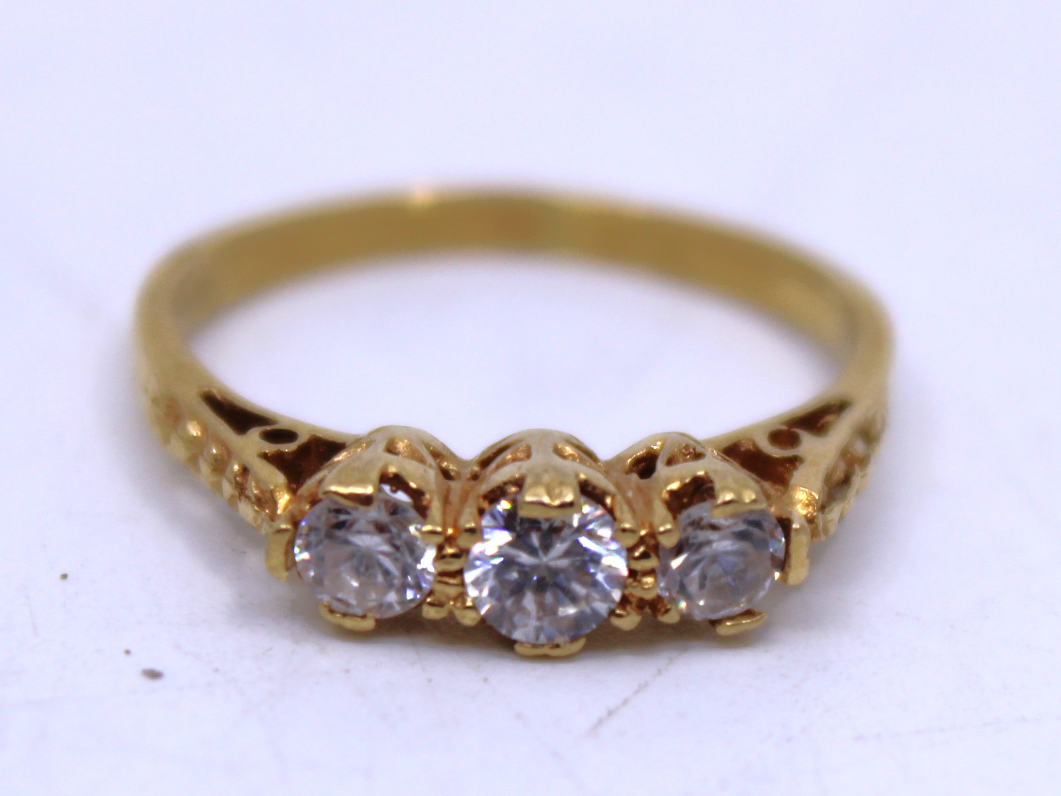 Two Gold Dress Rings. To include an 18ct Yellow Gold White Zircon Three-Stone Ring and a 10k - Image 2 of 3