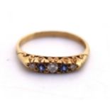 9ct Yellow Gold Sapphire and Diamond Five Stone Ring.  Ring Size P.  Total gross weight of the