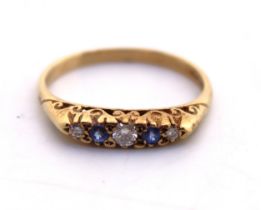 9ct Yellow Gold Sapphire and Diamond Five Stone Ring.  Ring Size P.  Total gross weight of the
