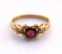 9ct Yellow Gold Heart Shaped Garnet and Cubic Zirconia Ring.  The Heart Shaped Garnet measures