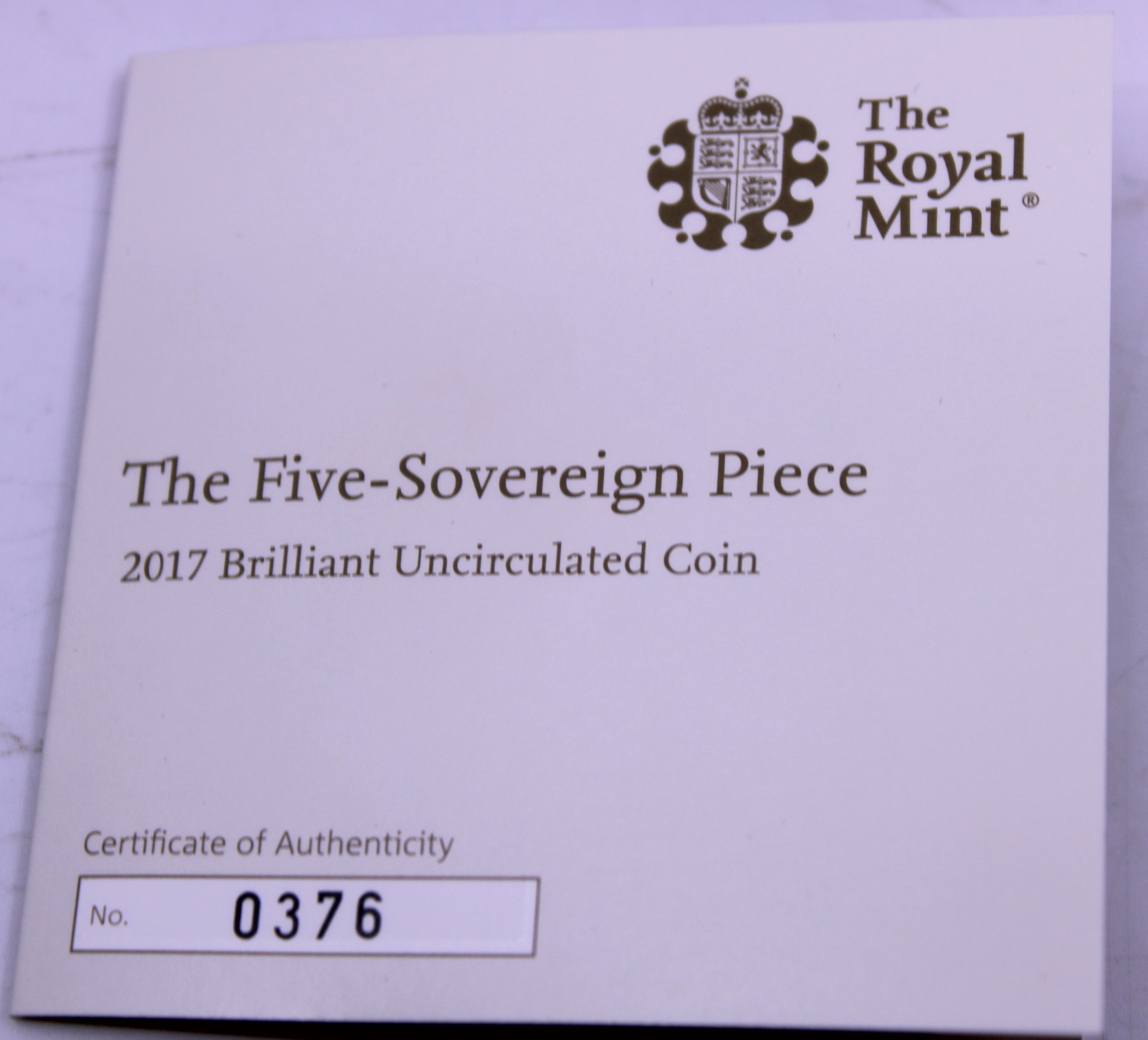 The Royal Mint 2017 The Five-Sovereign Piece 2017 Brilliant Uncirculated Coin. Boxed with - Image 2 of 3