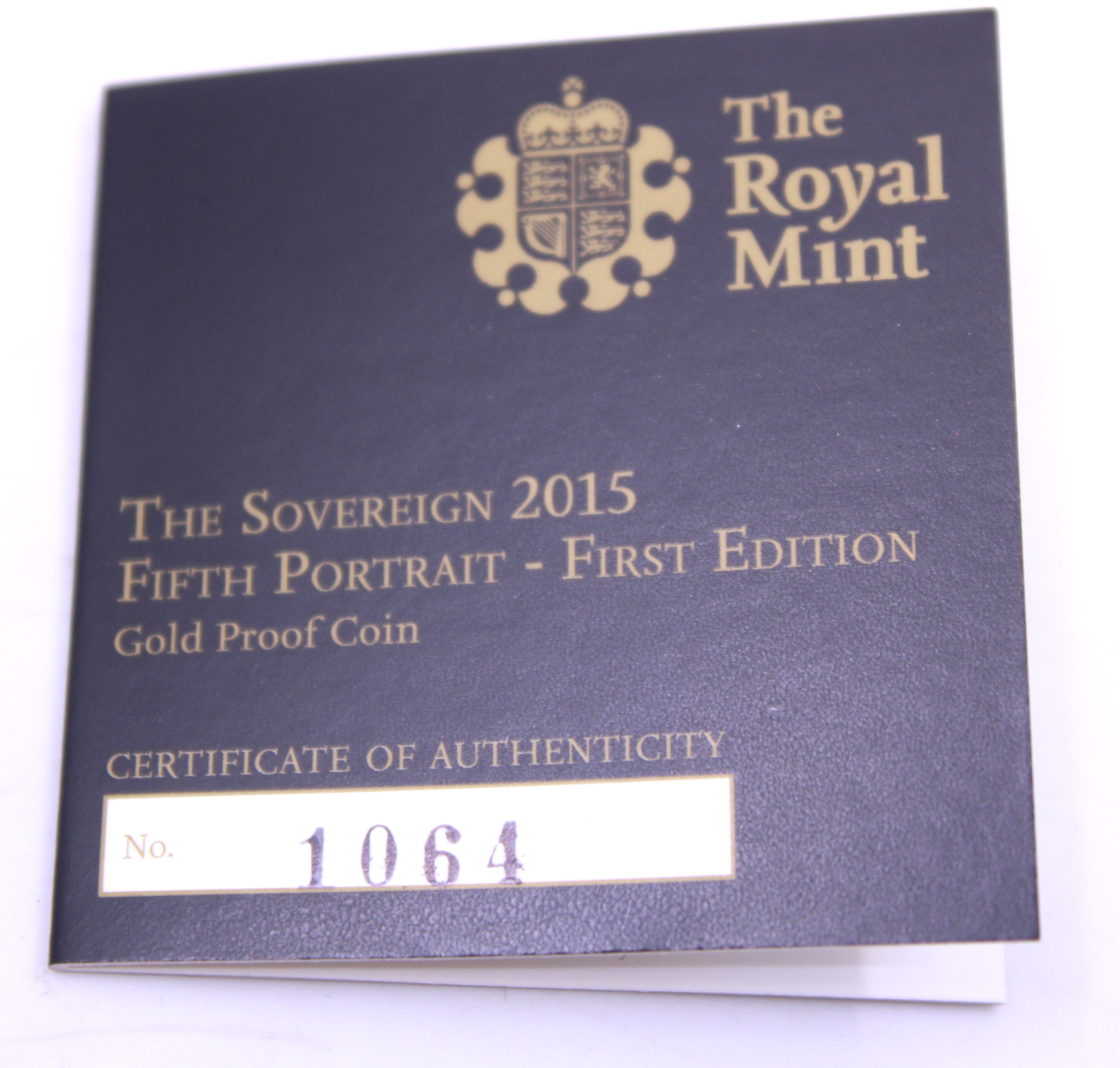 The Royal Mint The Sovereign 2015 Fifth Portrait- First Edition Gold Proof Coin. Boxed with - Image 2 of 3
