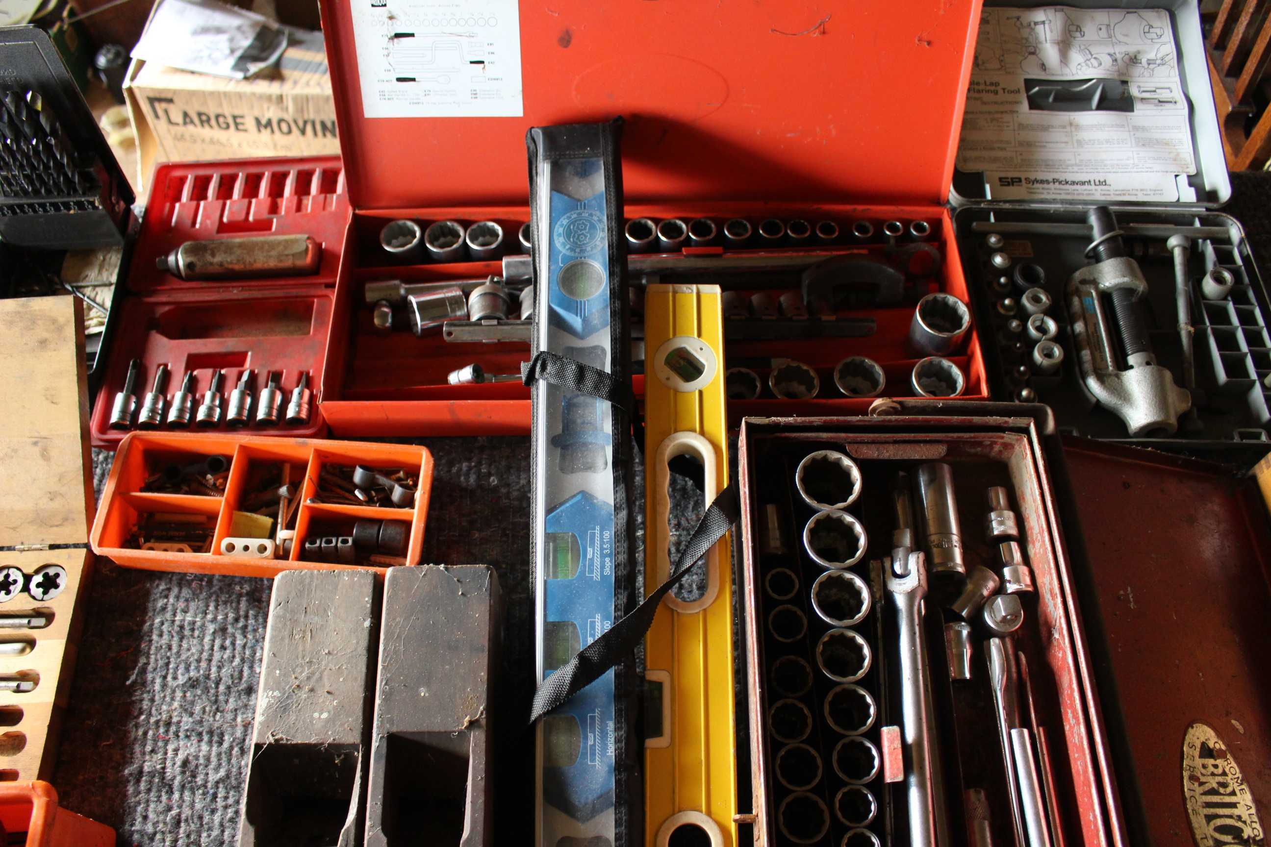 Large selection of hand tools to include socket sets wood planes spirit levels etc - Image 4 of 6