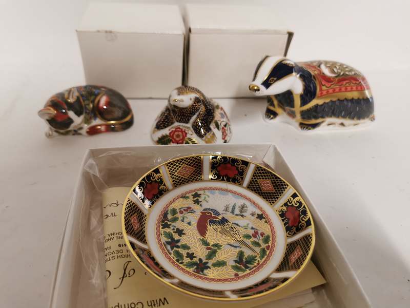 Royal Crown Derby English bone china paperweights; 'Mole' 'Catnip Kitten' 'Moonlight Badger' - Image 2 of 3