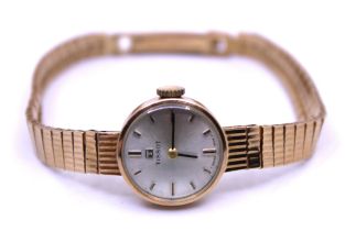 Ladies 9ct Yellow Gold Tissot Watch with 9ct Gold Watch Bracelet.  The watch face width including