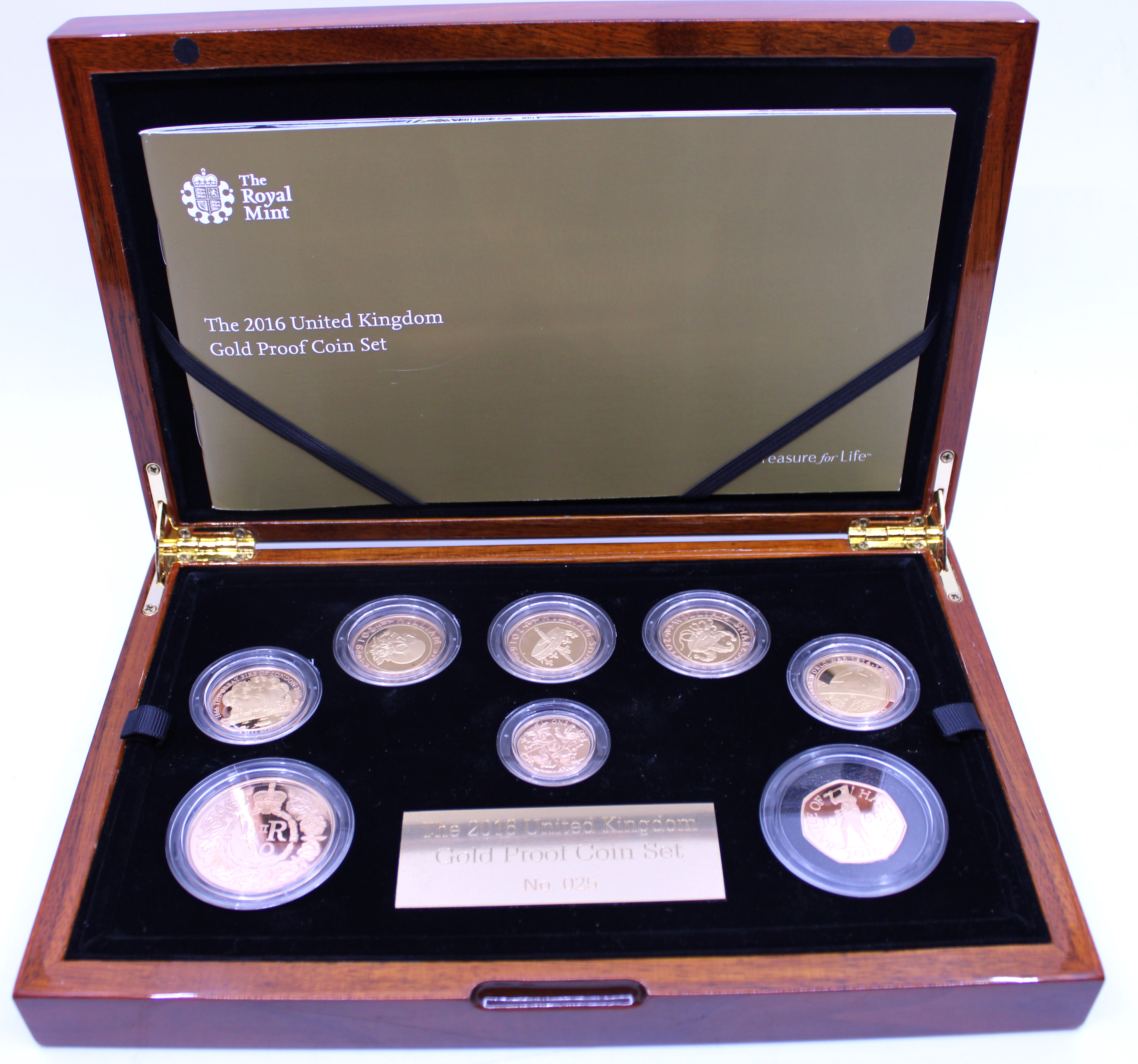 2016 UK Gold Proof Annual Set from The Royal Mint with eight commemorative coins in original box.
