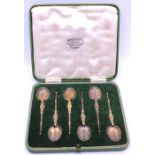 Set of Six Sterling Silver Art Deco Ornate Coffee Spoons. Boxed.  The Spoons are hallmarked with the