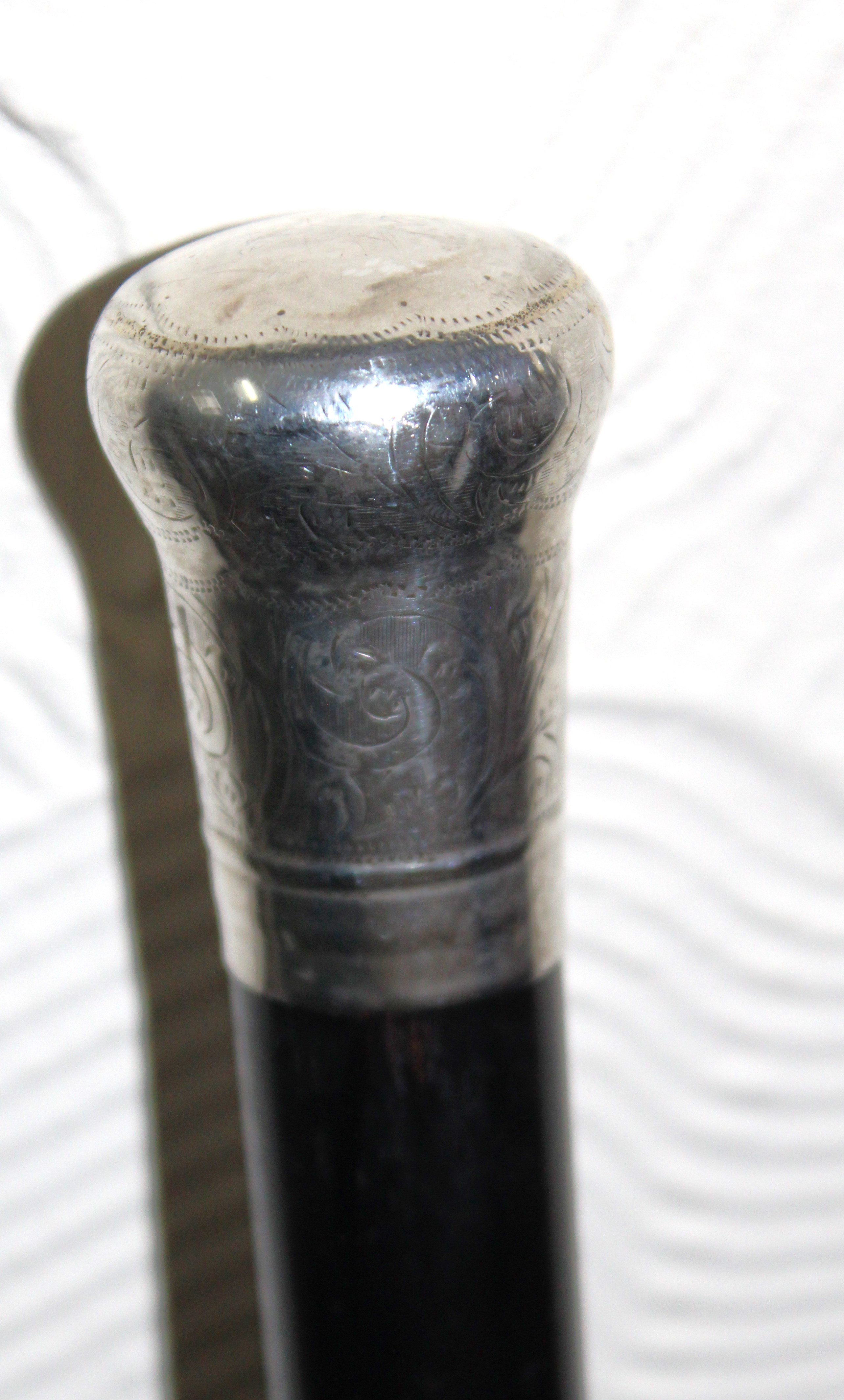 A Sterling Silver Topped Ebony Walking Stick/Cane.  The Sterling Silver Top has the makers marks " - Image 2 of 3