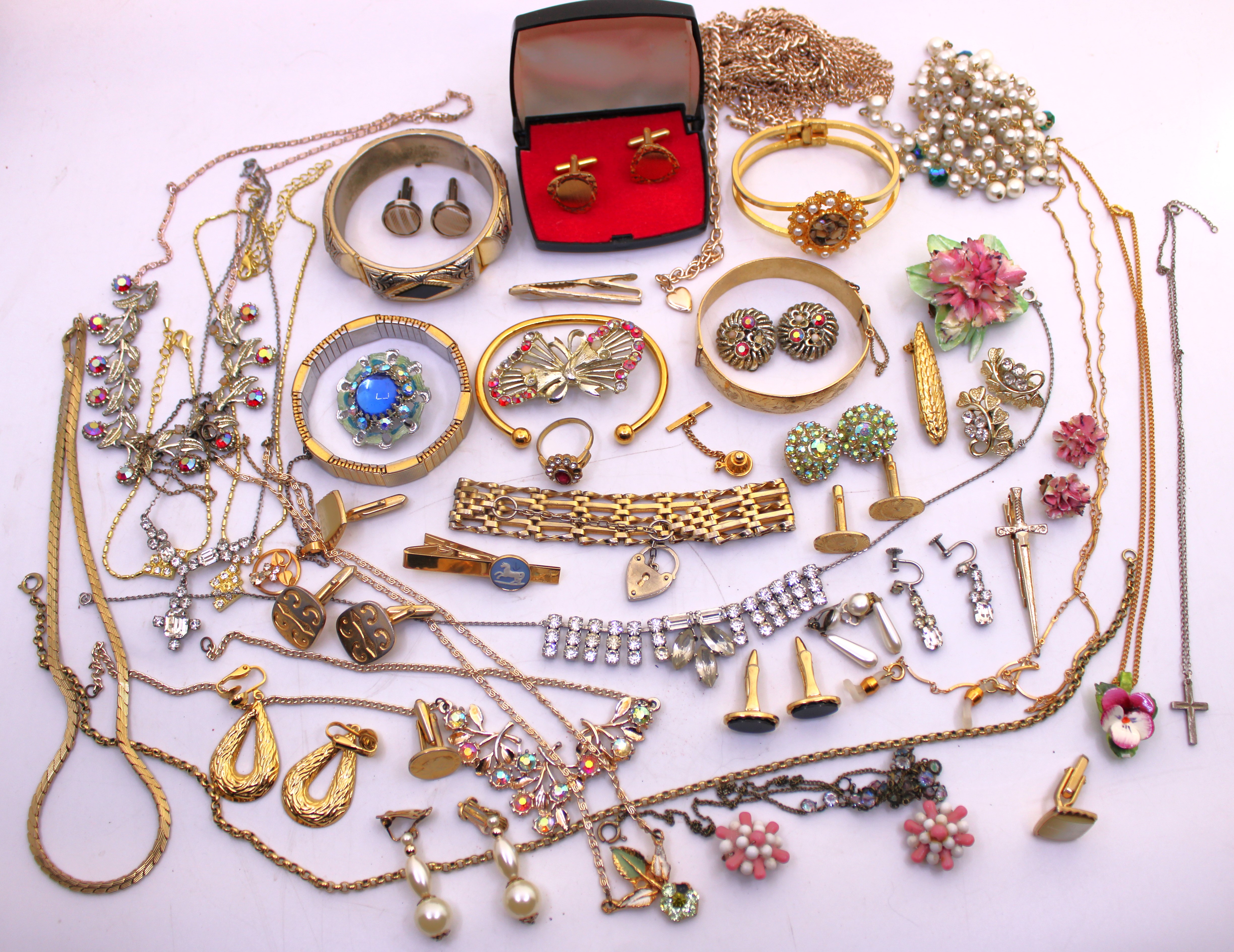 Joblot of Costume Jewellery.  To include a Rolled Gold Hinged Bangle, a Sterling Silver Cross