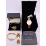 Four Quartz watches.  To include a Bulova Gold Plated Diamond Set bracelet watch RRP £199.00