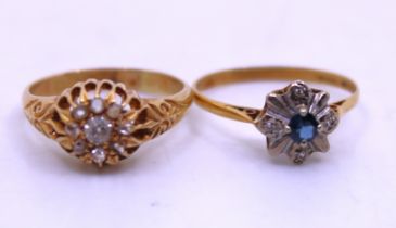 Two 18ct Yellow Gold Dress Rings. To include an 18ct Gold Old Mine Cut & Rose Cut Diamond Cluster