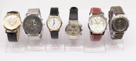 Selection of six modern watches.  To include a Orkina Chronograph quartz watch with a brown