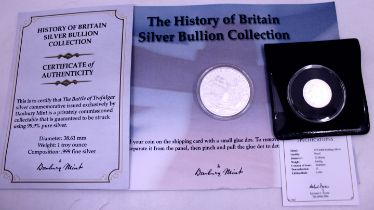 Collection of Two Silver Coins.  To include Danbury Mint The History of Britain Silver Bullion
