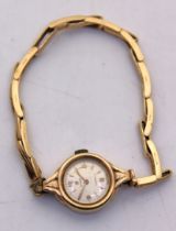 Ladies Vintage 9ct Gold Cyma Watch with 9ct Gold Stretchable Bracelet.  The back of the 9ct Gold