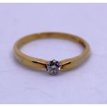 18ct Yellow Gold Approx. 0.10ct Solitaire Round Brilliant Cut Diamond Engagement Ring.  The Round