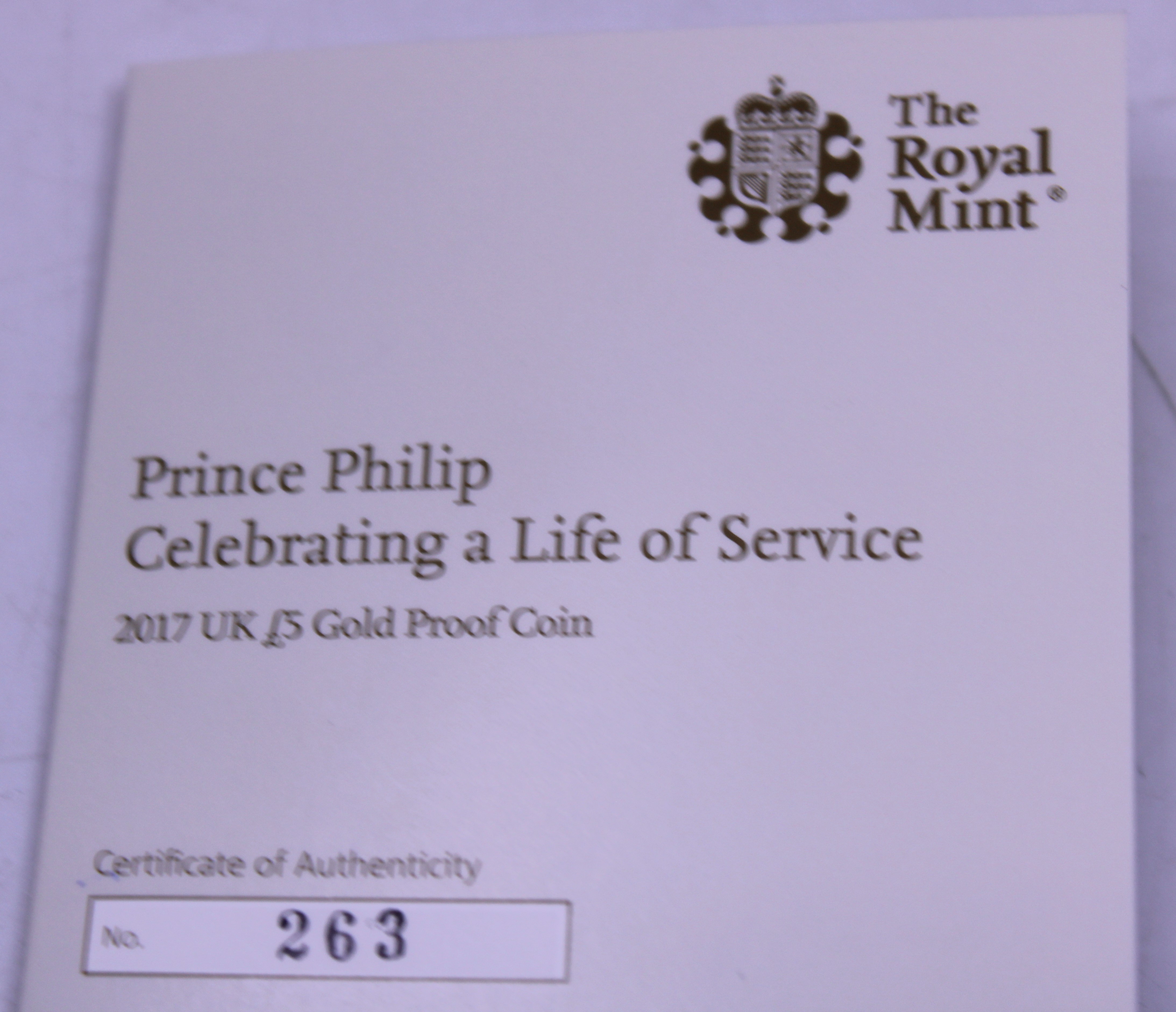 The Royal Mint Prince Philip Celebrating a Life of Service 2017 UK £5 Gold Proof Coin. Boxed with - Image 3 of 3
