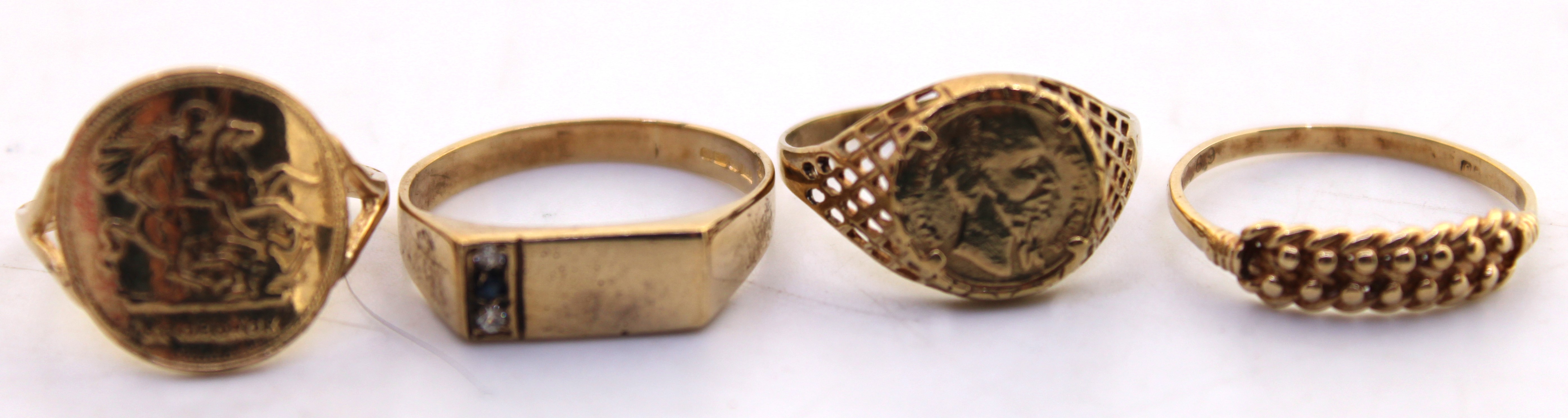 Selection of 9ct Gold Rings.  To include two 9ct Gold Child's rings, St.George ring, a signet ring - Image 3 of 3