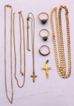 Selection of 9ct Gold Jewellery. To include a 9ct Gold Curb Link Chain, three 9ct Gold rings, two