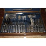 An oak cased Mappin & Webb canteen of silver plated cutlery, together with some individual cases