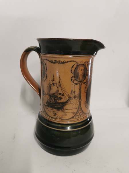 A Royal Doulton stoneware jug commemorating 'Nelson And His Captains' circa 1900. 21cm high. In good - Image 3 of 3