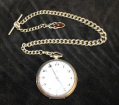 Omega '900' stamped Silver Pocket Watch with Sterling Silver Albert Chain with Unmarked White