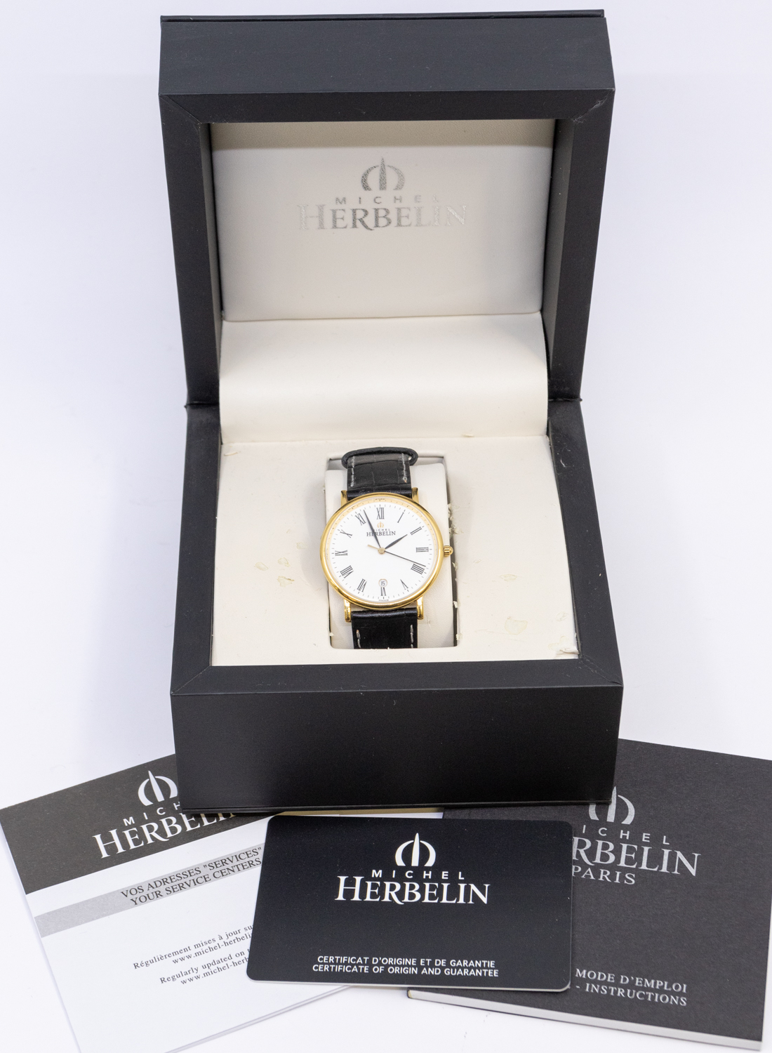 Michel Herbelins Men's Gold Plated Classic Sonates Watch with black leather strap and Tags. RRP £ - Image 2 of 3