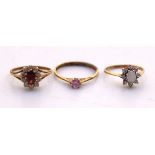 Selection of Three 9ct Gold Dress Rings.  To include a 9ct Gold Opal and Cubic Zirconia ring- ring