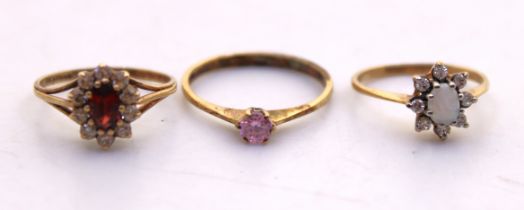 Selection of Three 9ct Gold Dress Rings.  To include a 9ct Gold Opal and Cubic Zirconia ring- ring