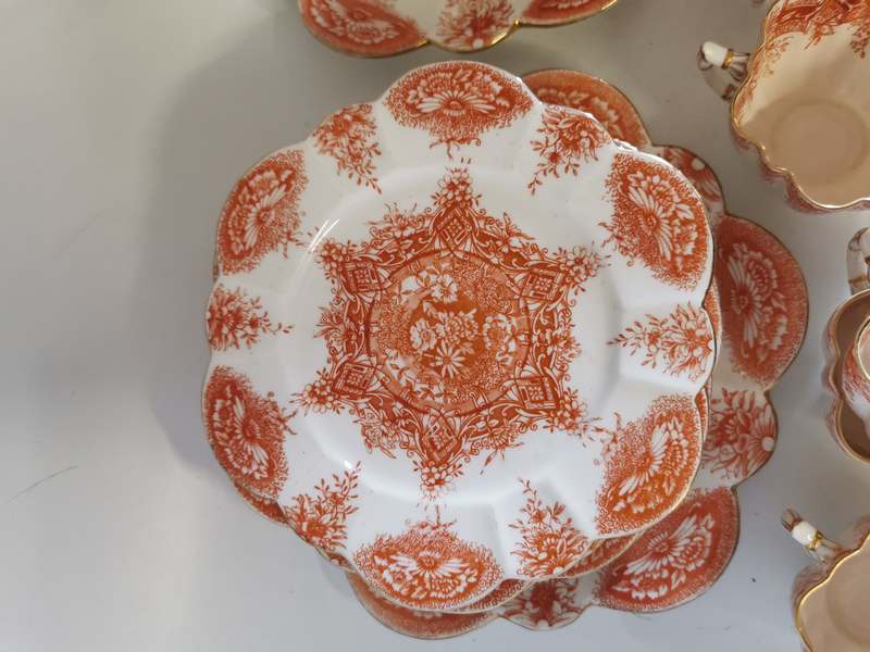 An Orange and white Victorian china tea set by Foley China, RD 115510 with a fluted body. 11 trios - Image 3 of 3