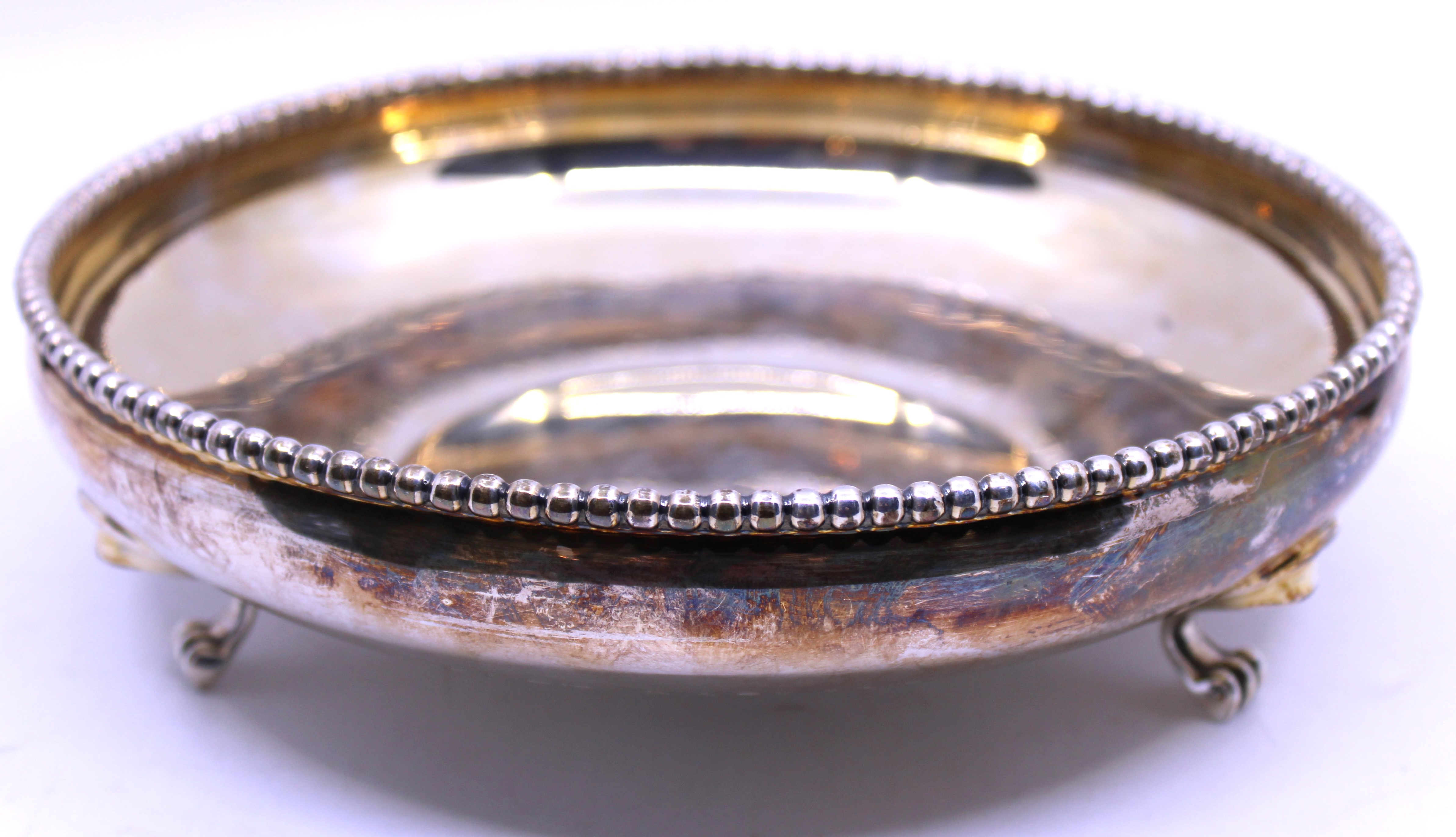 Norwegian Sterling Silver Three-Footed Bowl with beaded rim. The Bowl is engraved "HELGE AASLAND