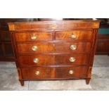 Mid 19th century antique inlaid chest or draws, featuring boxwood and ebony inlay details to top