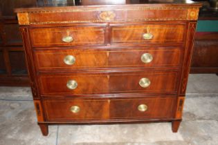 Mid 19th century antique inlaid chest or draws, featuring boxwood and ebony inlay details to top
