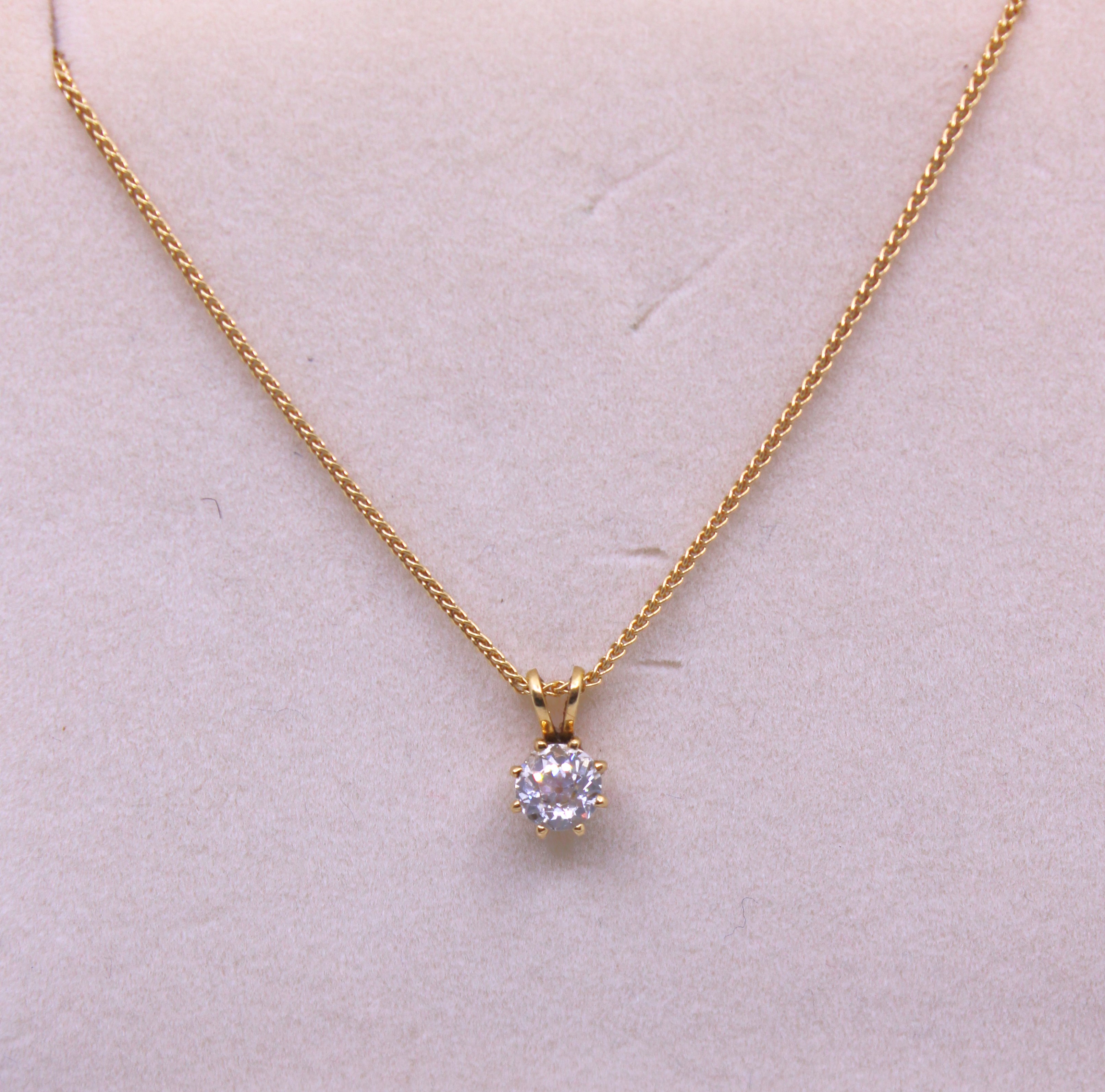 18ct Yellow Gold Approx. 0.55ct Solitaire Old European Cut Diamond Pendant on an 18ct Yellow Gold