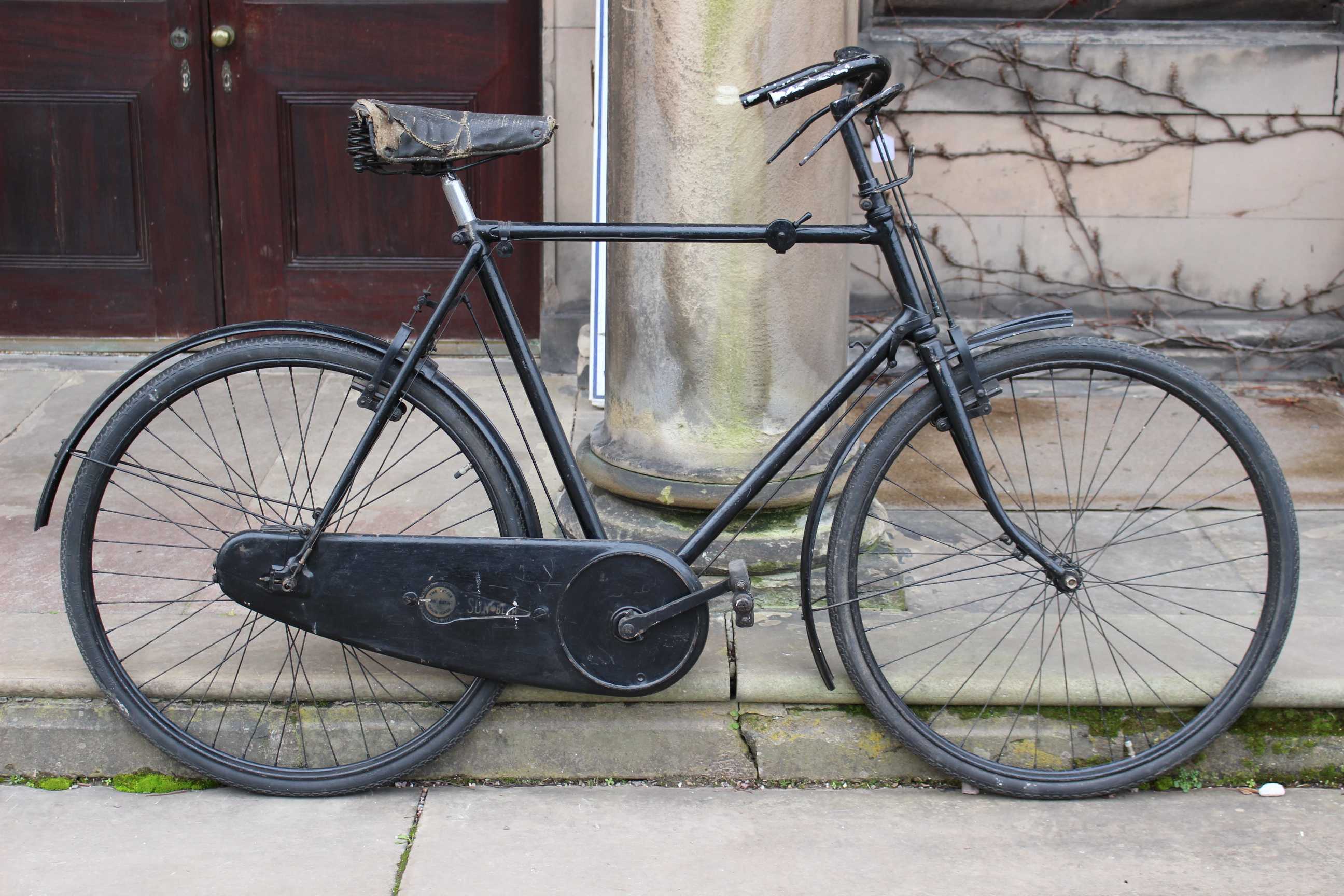 A 1943 BSA Sunbeam roadster bicycle, austerity model with oil bath chain case with original decal,